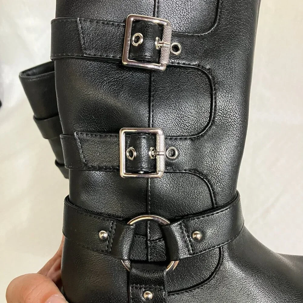 Art Class Kids' Girls 13 Black Dee Tall Buckle Boots Faux Leather Side Zipper